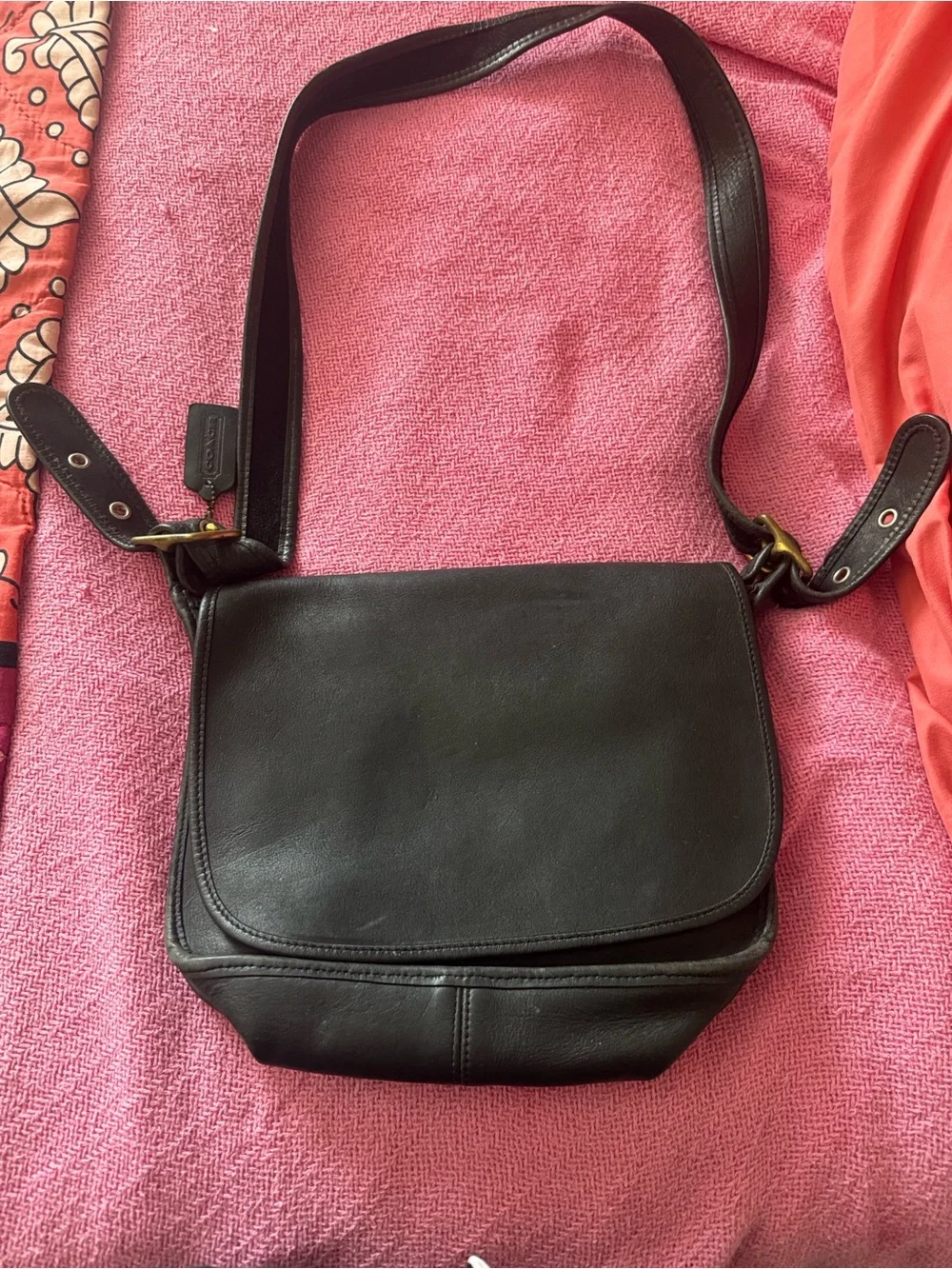 Black Leather Messenger Bag - Brand Coach